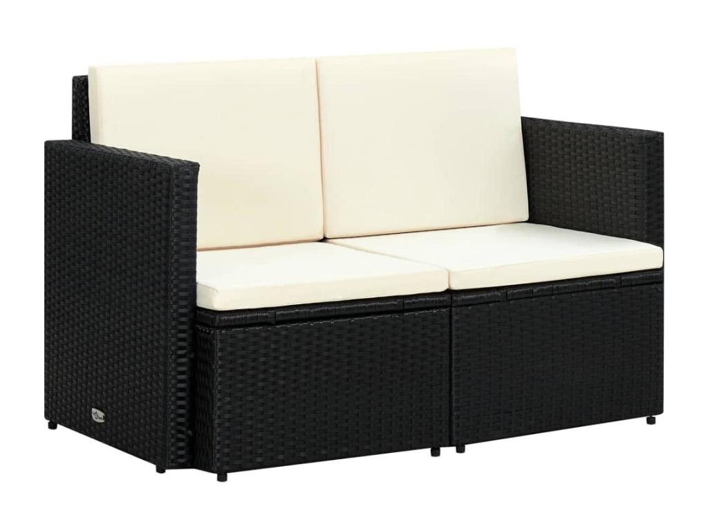 2-seater garden sofa with cushions, black woven resin ICGB07690