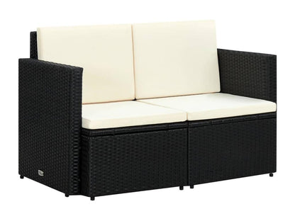 2-seater garden sofa with cushions, black woven resin ICGB07690
