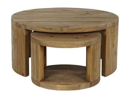 Set of 2 round side tables in natural pine wood VKWZ86949