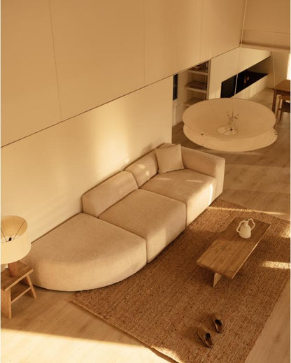 5/6 seater 3 module sofa with left-hand curve in beige boucle fabric EAJC93759