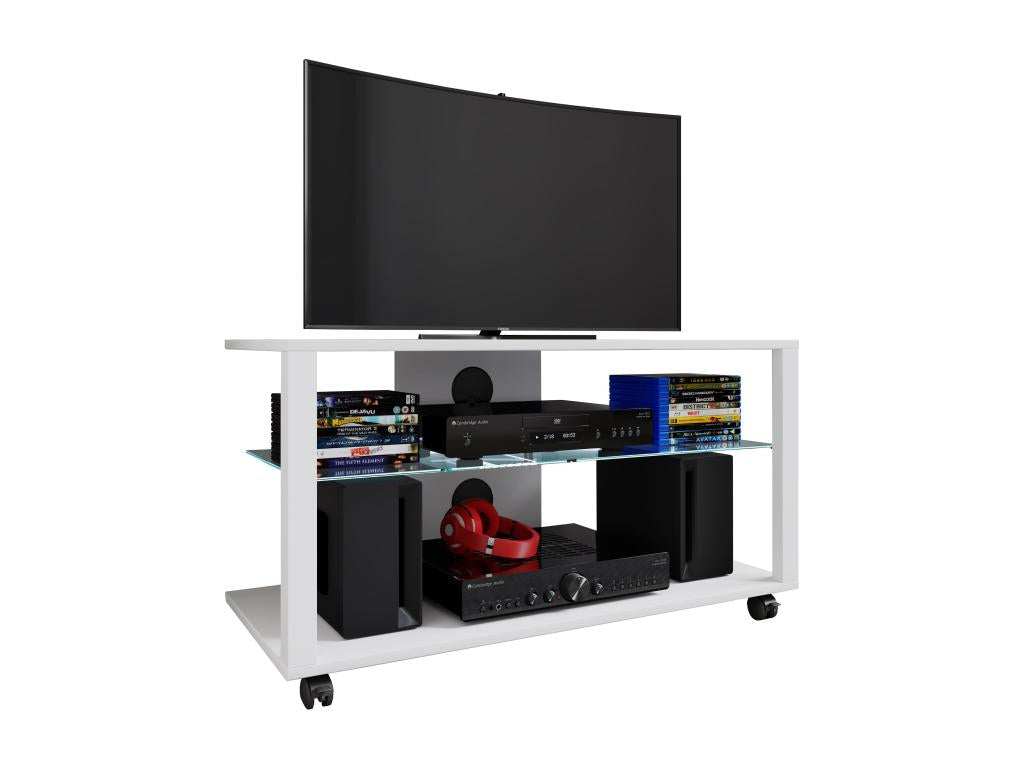 Artigeo Wooden TV Lowboard, Artigeo Mobile TV Stand, Rack, Console, TV Cabinet, TV Table, Phone Holder, Glass, Folas L, White TLBO53823