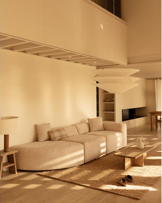 5/6 seater 3 module sofa with left-hand curve in beige boucle fabric EAJC93759