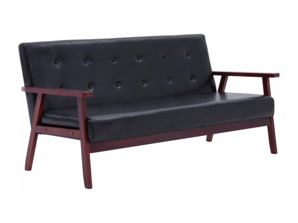 3-piece black faux leather sofa set WQAL86833