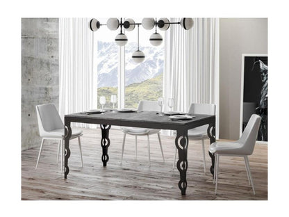 Extendable rectangular table for 6 to 16 people, L 120 to 380cm, concrete grey with anthracite metal frame, Chezlova EDIC86442