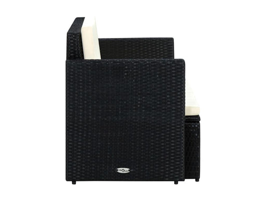 2-seater garden sofa with cushions, black woven resin ICGB07690