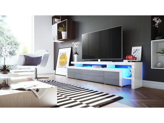 White Lacquered TV Stand and Chezlova Anthracite Matte LED Lighting WxHxD 227x52x35 BXMQ14409