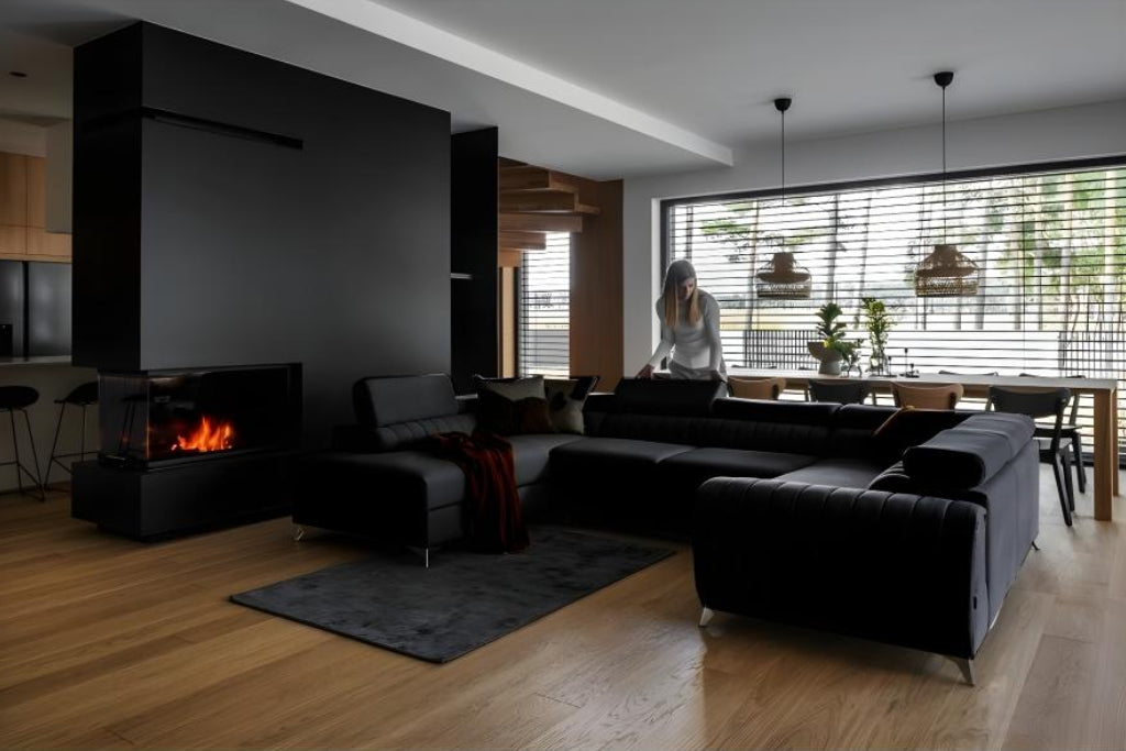 Artigeo Luxury Velvet Corner Sofa Bed, 7/8 Seater, Black, Right Armrest (front view) YMWW55370