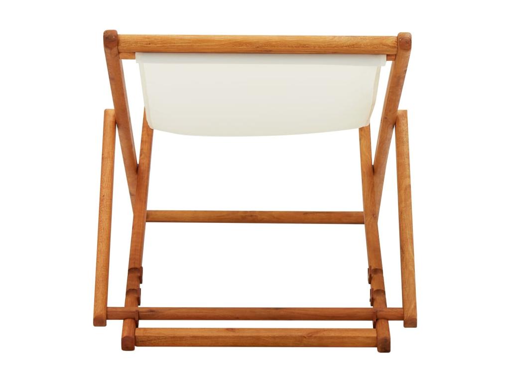 Folding beach chair in eucalyptus wood and cream-white fabric QGIQ80149