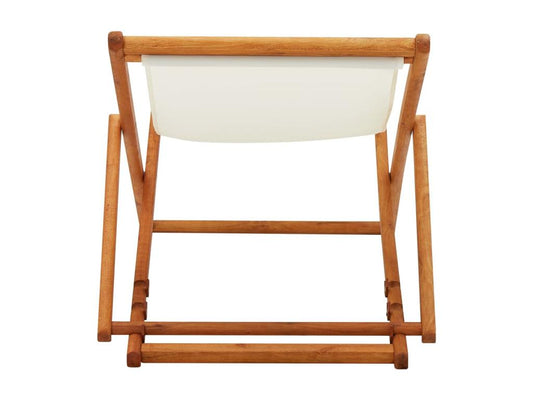 Folding beach chair in eucalyptus wood and cream-white fabric QGIQ80149
