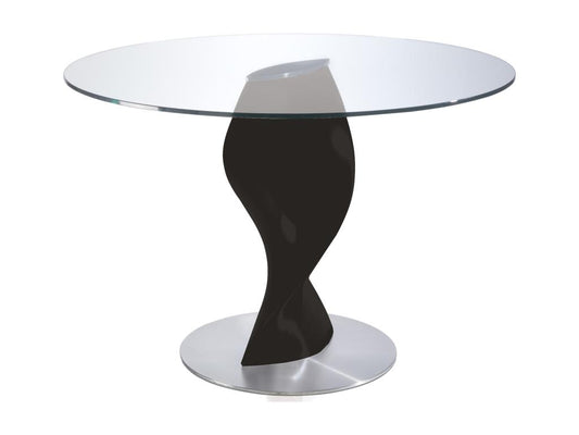 Round table with glass top and black lacquered fiberglass base, Torsada - Dimensions: D 110 x H 76 cm OWDR89456