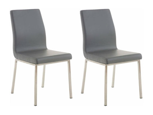 Set of 2 minimalist style dining chairs in grey PVC and stainless steel 10 0001610 BAEA47738