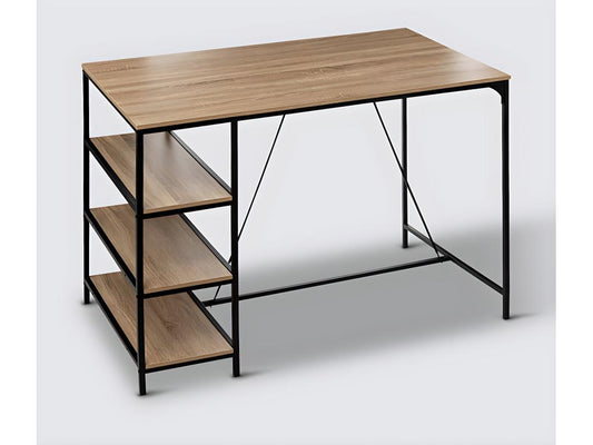 Bar table, high table with 3 shelves in beige wood and black metal LMUB82837