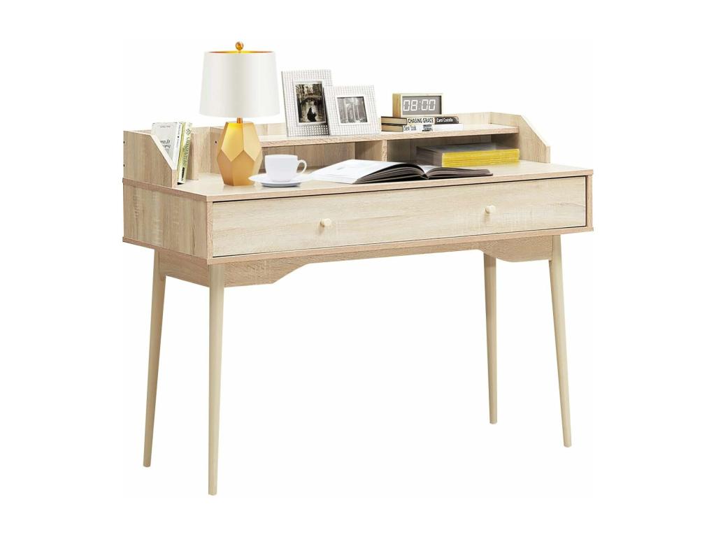 Modern Desk with Drawer and Shelf, 120x50x93 CM, Writing Table with Natural Anti-Tip Device, ENRU85488