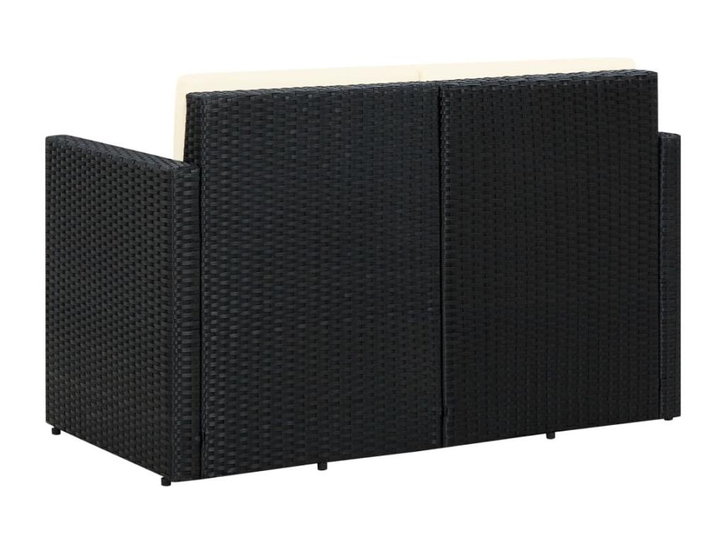 2-seater garden sofa with cushions, black woven resin ICGB07690