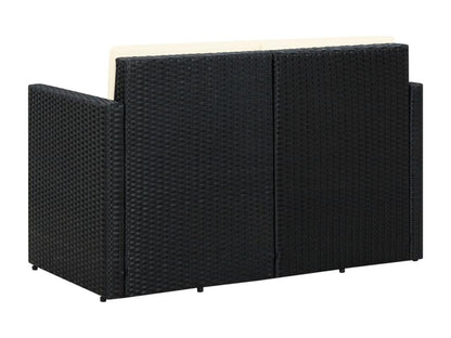 2-seater garden sofa with cushions, black woven resin ICGB07690