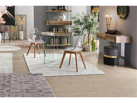 Round designer dining table in clear glass, 6 seats, D130 - Chezlova OAJI05153