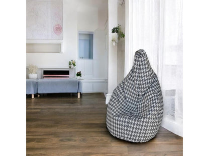 Chezlova Pouf, Multipurpose Armchair, Bag Chair, Footrest, Made in Italy, 80x80 h120 cm, Black and White, Large Houndstooth Pattern, GTMD68465