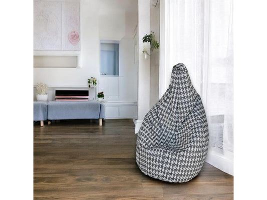 Chezlova Pouf, Multipurpose Armchair, Bag Chair, Footrest, Made in Italy, 80x80 h120 cm, Black and White, Large Houndstooth Pattern, GTMD68465