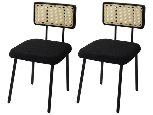 Set of 2 Chezlova-K88 dining chairs - armchair - wood, poly rattan, metal frame - black fabric/textile XFER26513