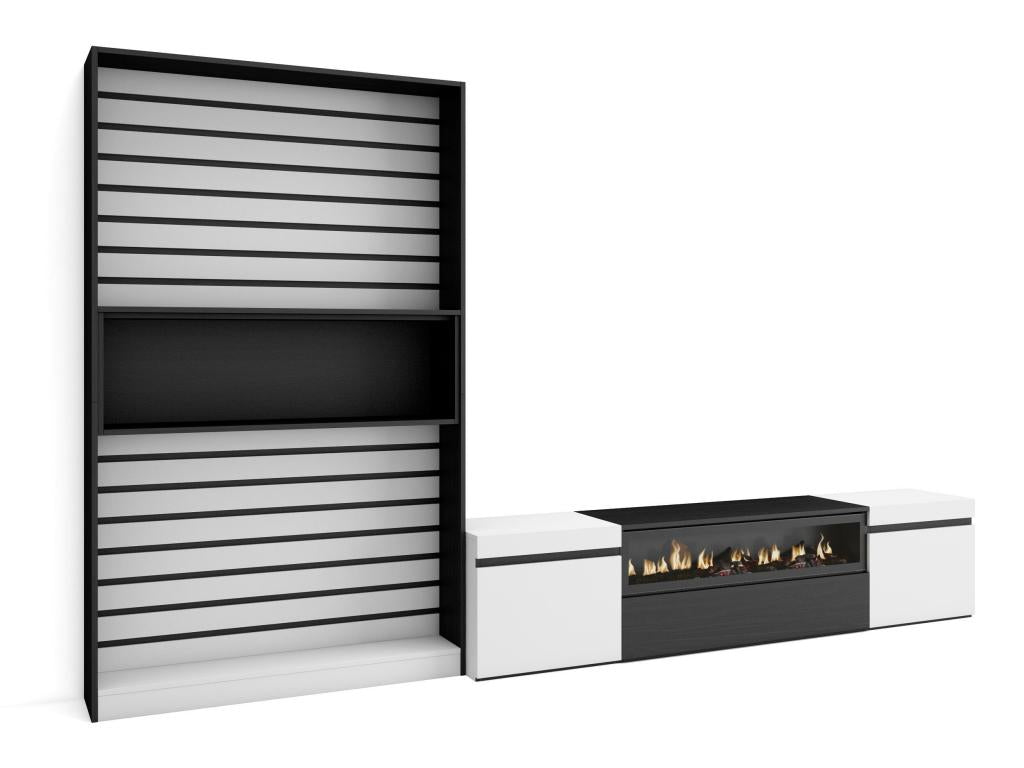 TV Unit Set 310x186x35cm For TVs up to 80" Electric Fireplace White and Black RWWK43060
