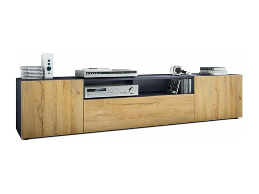 TV stand, matte grey and natural oak finish, 181x39x35 cm (WxHxD), VOUS83544