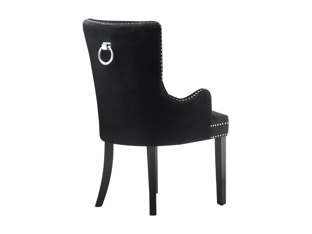 Artigeo - Set of 6 Velvet Upholstered Chairs - With Armrests - Wooden Legs - Black RMOG73919