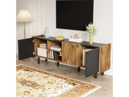 160cm TV unit with 3 doors and 2 open compartments - Particleboard and MDF - Modern style - Black and wood USAZ19440