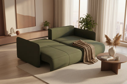 Chezlova CEZX57838 2.5-seater right-hand corner sofa bed in textured fabric - olive