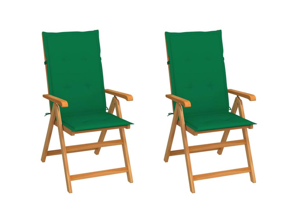 2-piece garden chairs with green cushions, solid teak wood, 7 HNTD37868