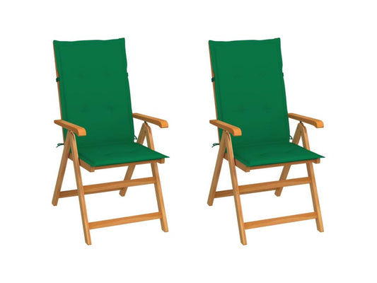 2-piece garden chairs with green cushions, solid teak wood, 7 HNTD37868