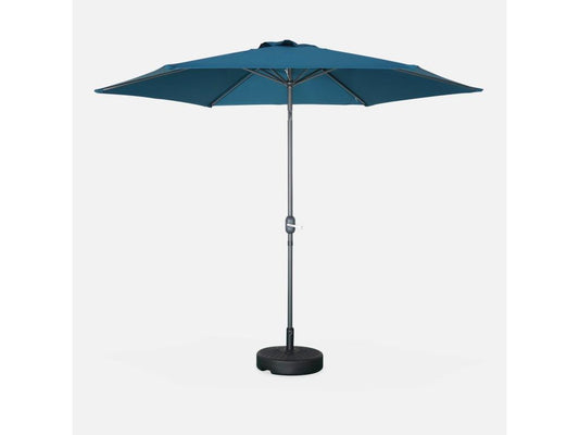 300cm Round Straight Parasol - Chezlova Duck Blue - Adjustable Central Aluminium Pole and Chezlova URFM03260 Opening