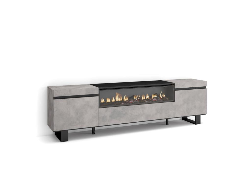 TV Stand/Bench 200x57x35cm For TVs up to 80" Electric Fireplace Industrial Design Cement JFPP01125