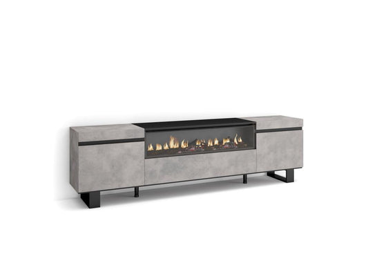TV Stand/Bench 200x57x35cm For TVs up to 80" Electric Fireplace Industrial Design Cement JFPP01125