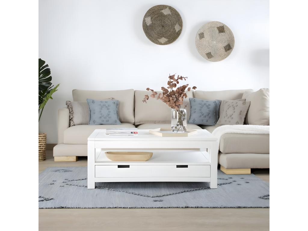 Coffee table with lift-top in solid white wood 110x45 WWRZ49931