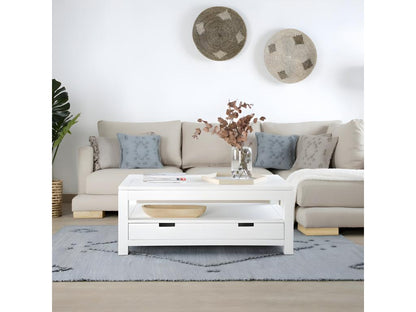 Coffee table with lift-top in solid white wood 110x45 WWRZ49931