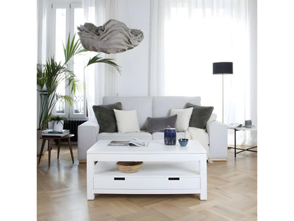 Coffee table with lift-top in solid white wood 110x45 WWRZ49931