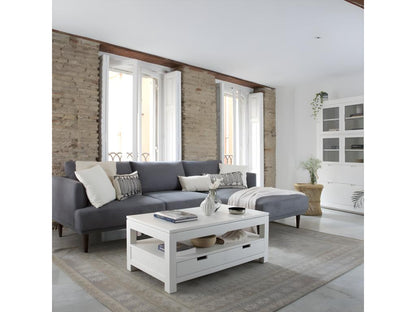 Coffee table with lift-top in solid white wood 110x45 WWRZ49931