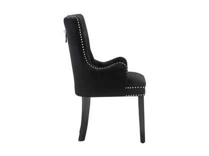 Artigeo - Set of 6 Velvet Upholstered Chairs - With Armrests - Wooden Legs - Black RMOG73919