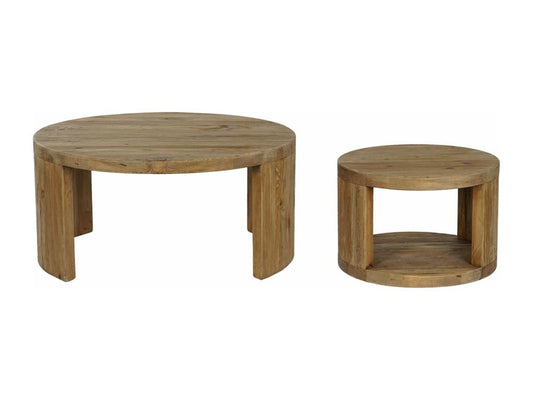 Set of 2 round side tables in natural pine wood VKWZ86949